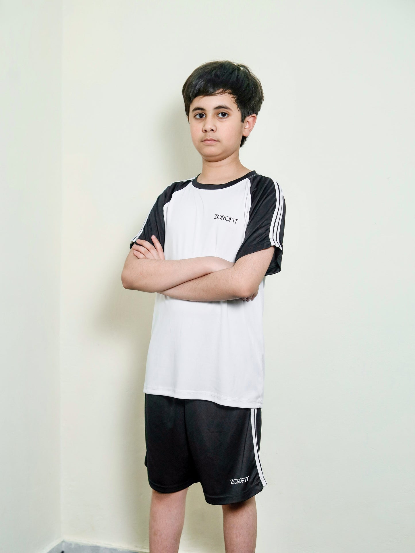 White Triliner Kid's Tracksuit with Shorts