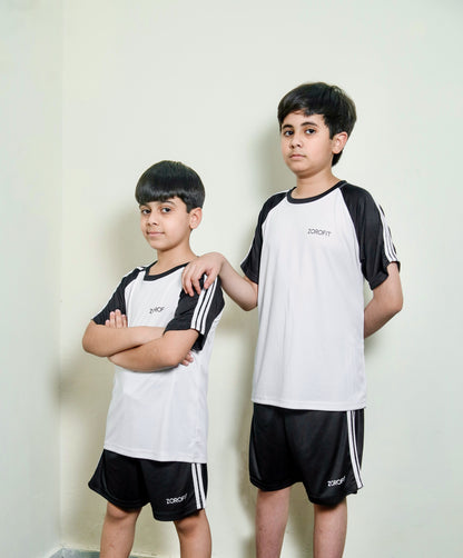 White Triliner Kid's Tracksuit with Shorts
