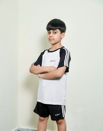 White Triliner Kid's Tracksuit with Shorts
