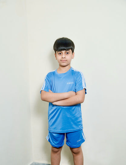 Sky Blue Triliner Kids Tracksuit with Shorts