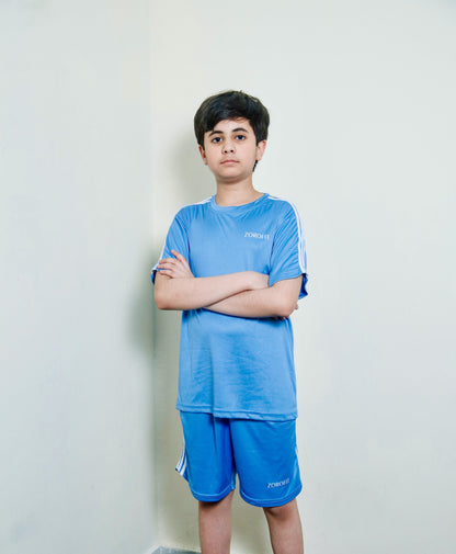 Sky Blue Triliner Kids Tracksuit with Shorts