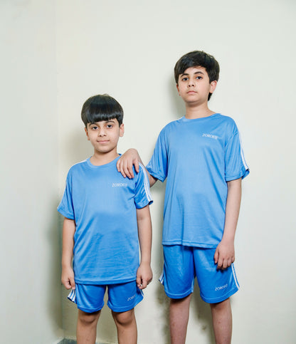 Sky Blue Triliner Kids Tracksuit with Shorts